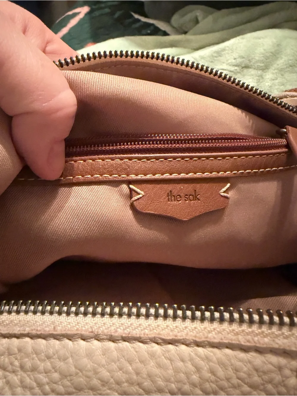 The Sak, Stone in color. Shoulder Bag with Tan Strap - Picture 2 of 3